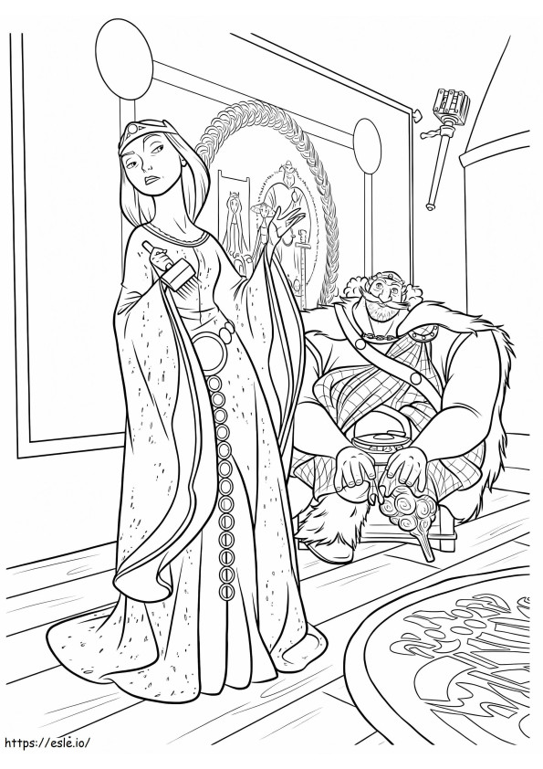 Koning Fergus zittend en koningin Elinor zittend kleurplaat