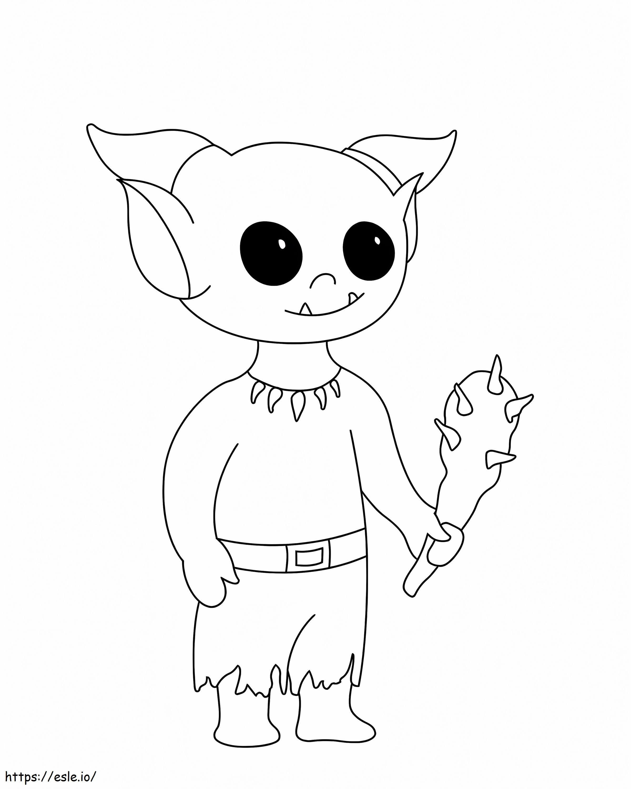 Smiling Goblin Holding A Spiked Club coloring page