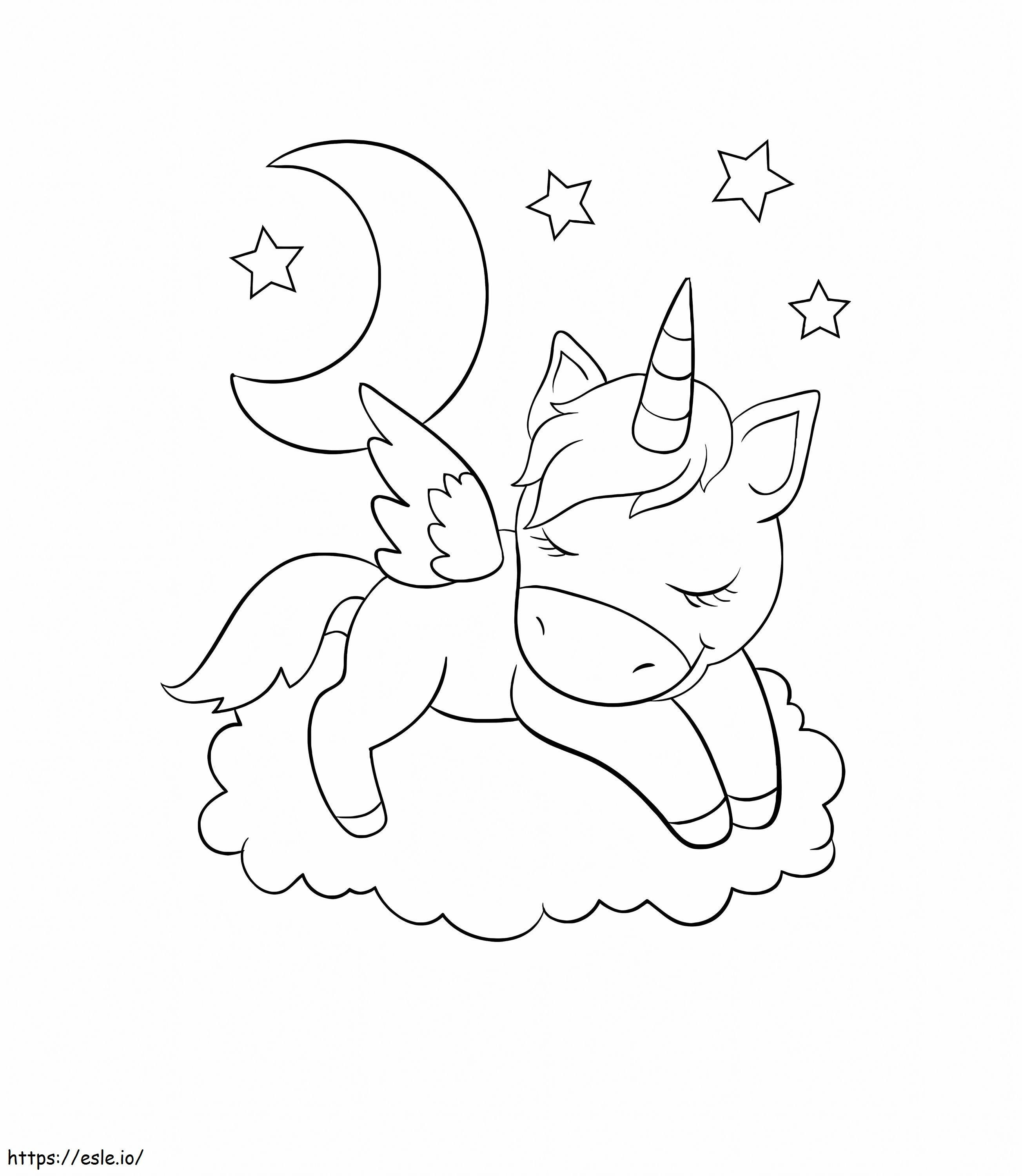 Unicorn Sleeping On A Cloud coloring page