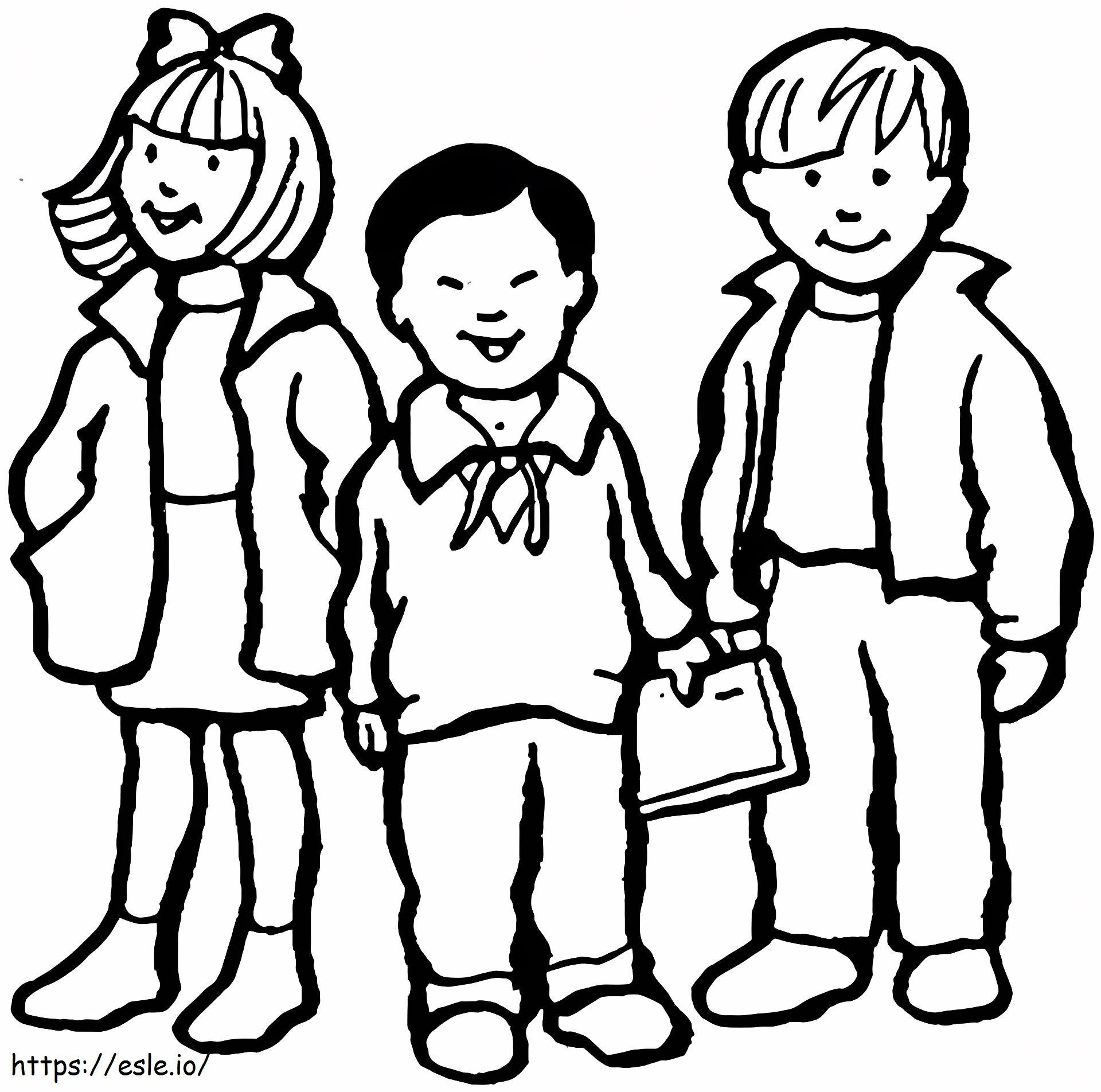 dibujo de tres niños para colorear