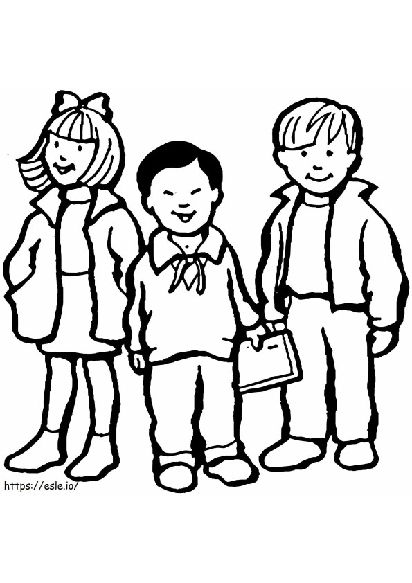 Desenho de três crianças para colorir