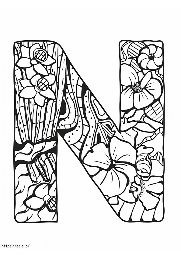 Coloriage Lettre N Fleur à imprimer dessin