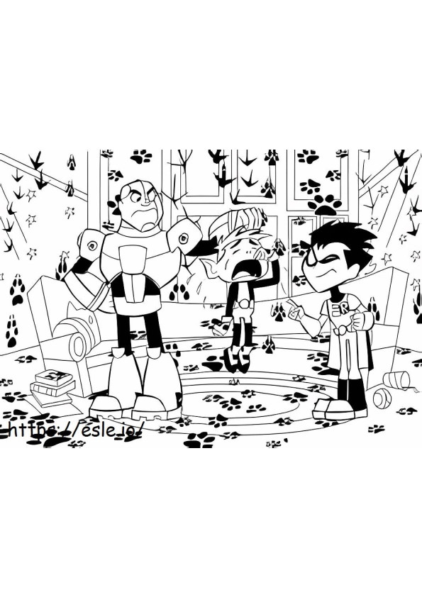 Coloriage Beast Boy Cyborg et Robin à imprimer dessin