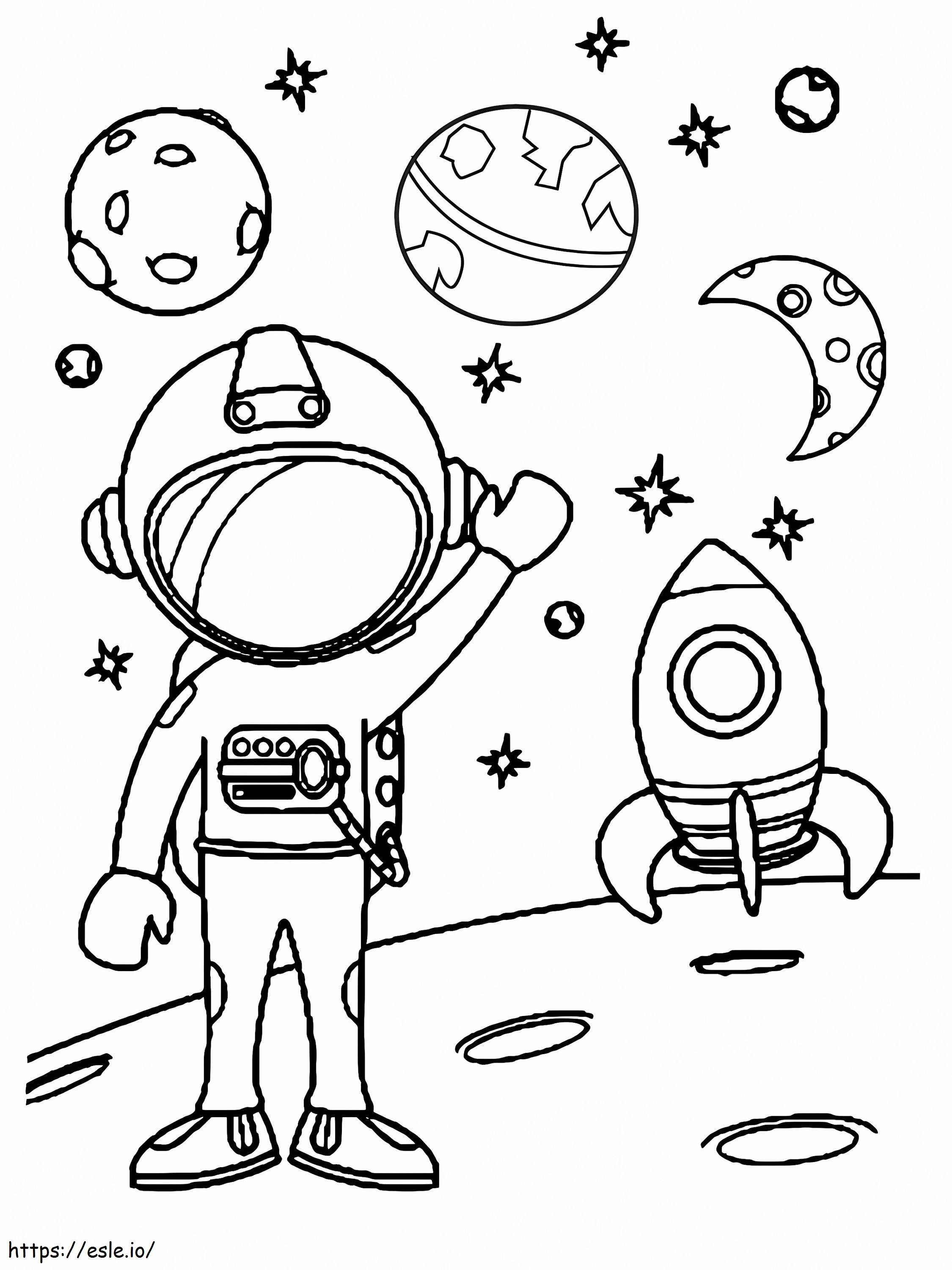 Astronauta carino nello spazio da colorare