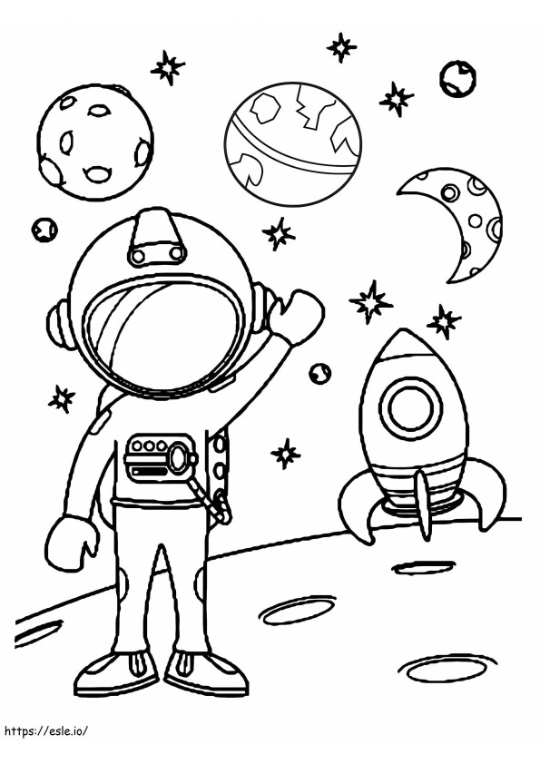 Astronauta fofo no espaço para colorir