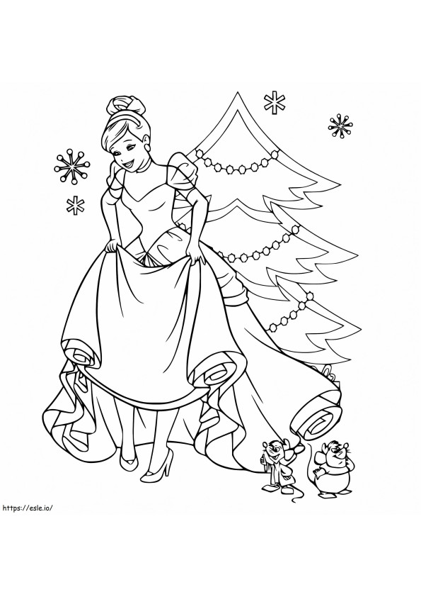 Cinderella And Christmas Tree coloring page