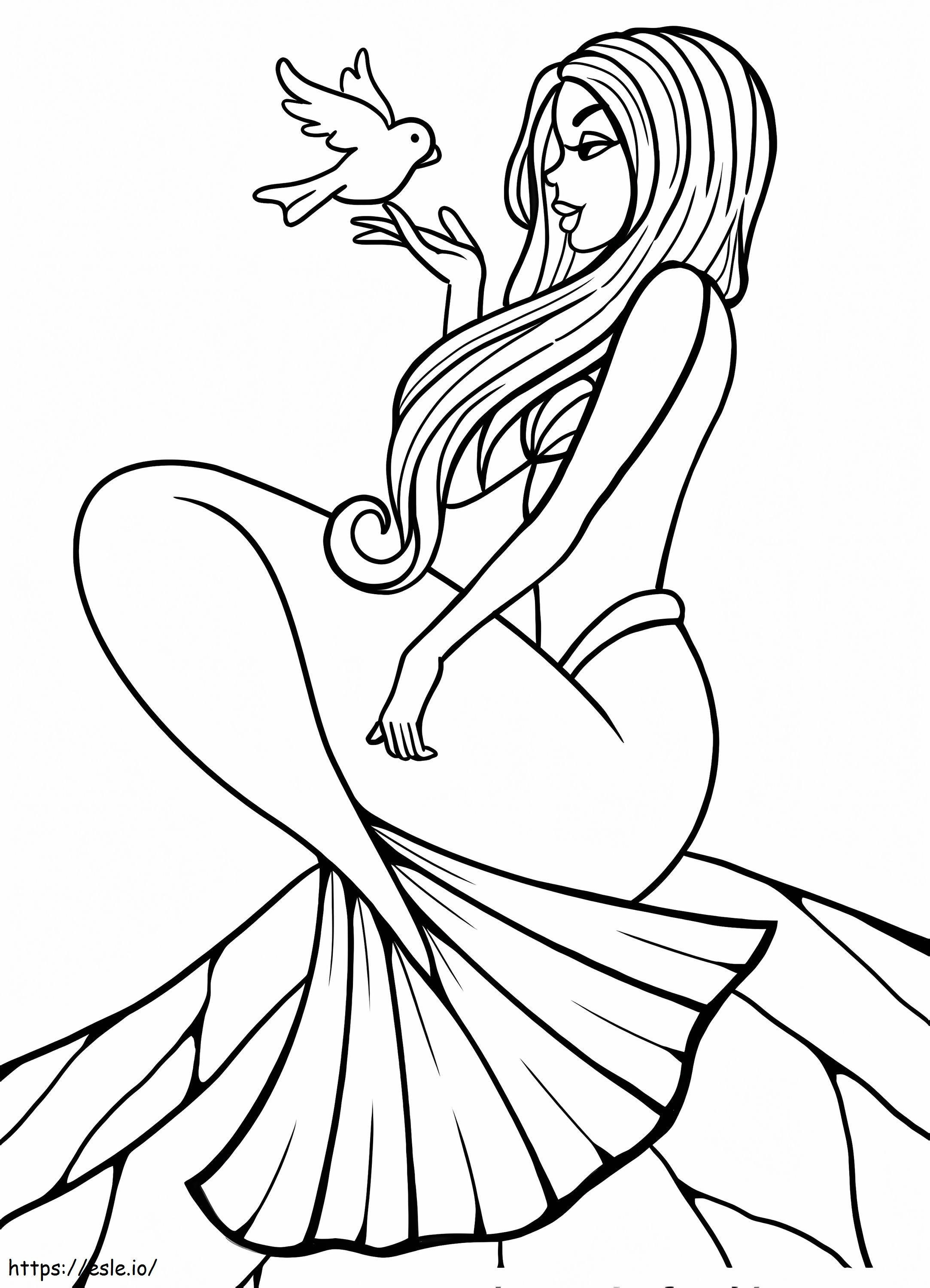 Mermaid And A Bird coloring page