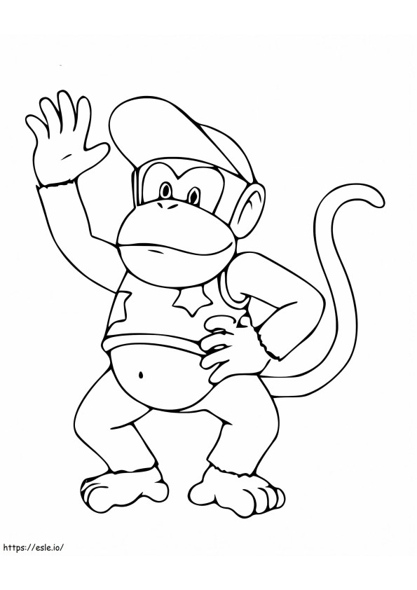 Diddy Kong agitando su mano para colorear