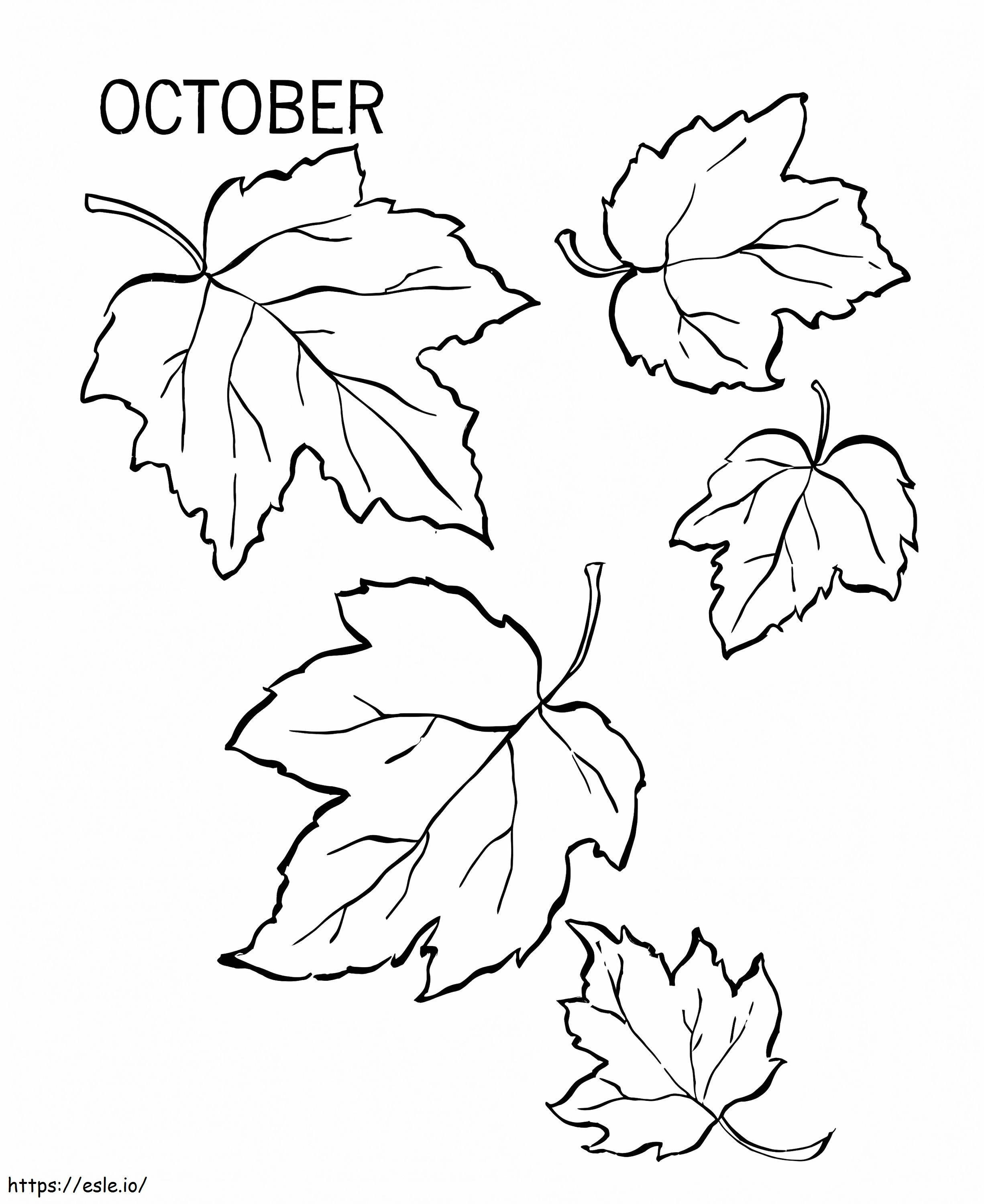 Coloriage Octobre avec des feuilles mortes à imprimer dessin