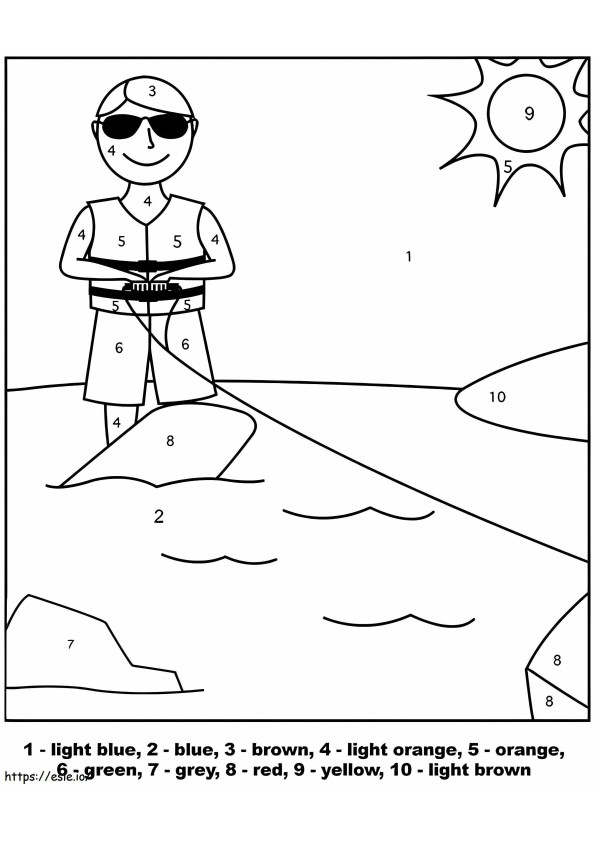 Surfing For Kindergarten Color By Number coloring page