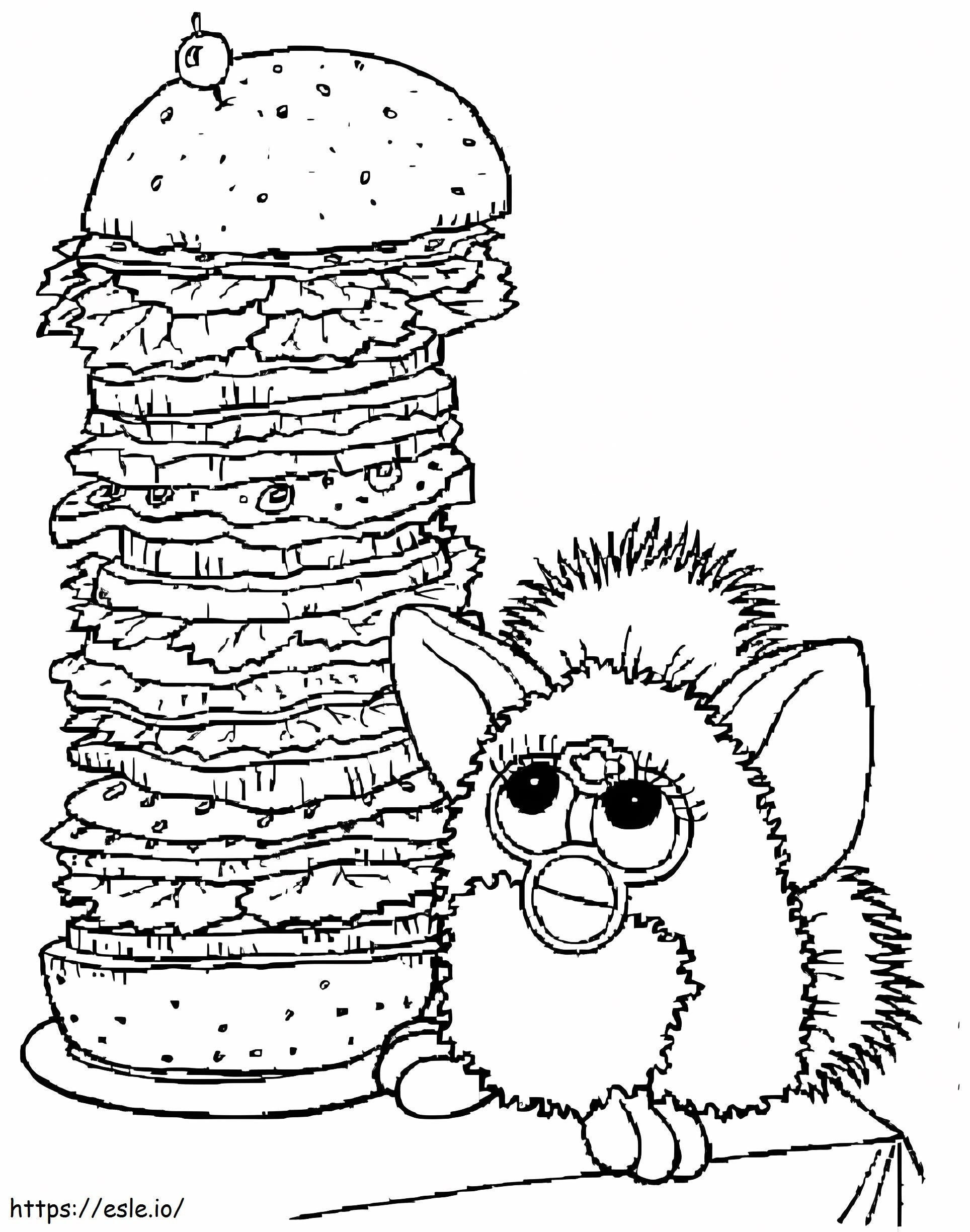 Furby With Hamburger coloring page