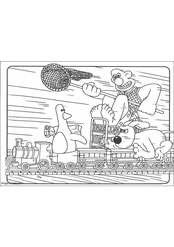Wallace And Gromit Chasing Penguin coloring page