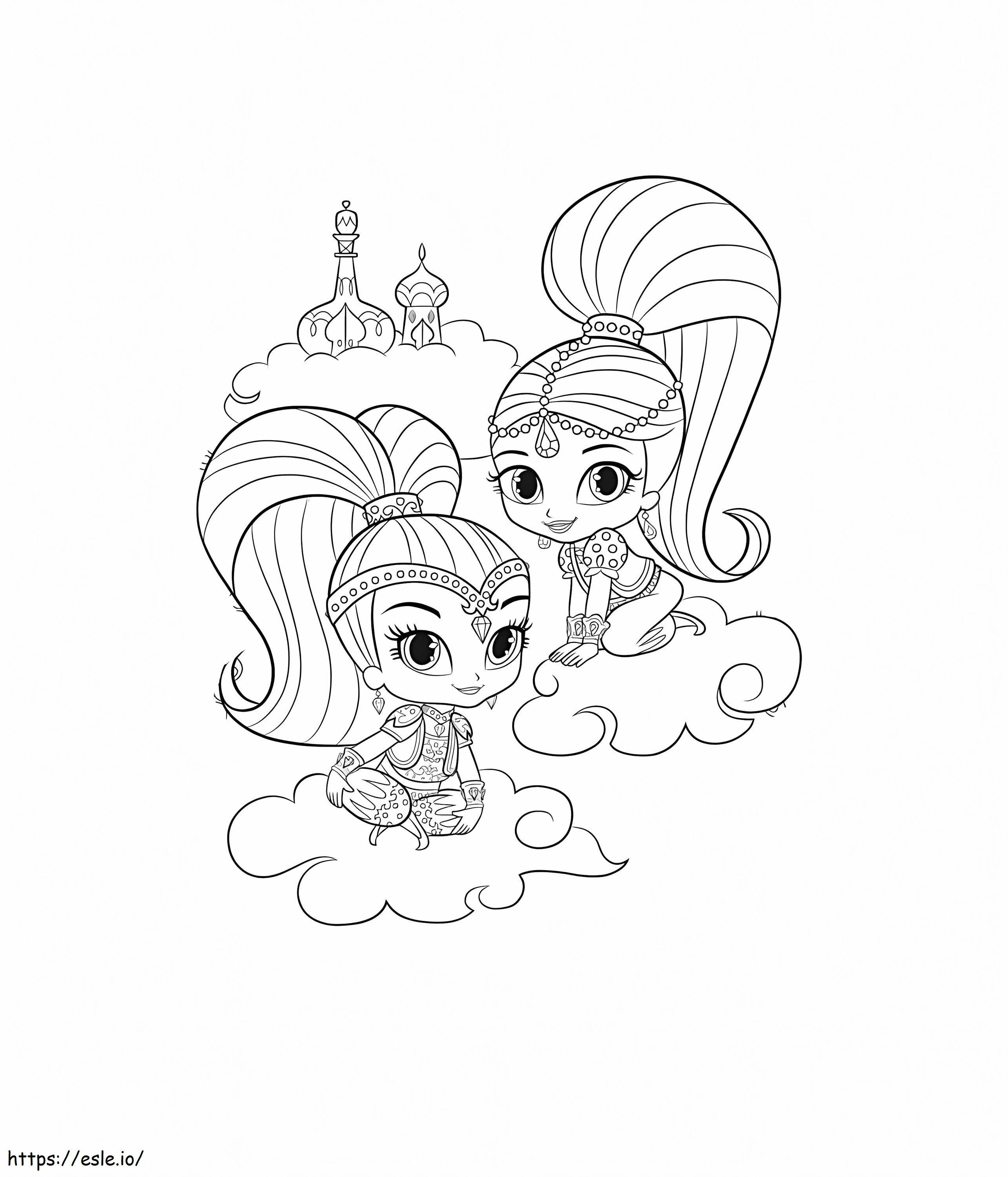 Shimmer And Shine In The Cloud coloring page