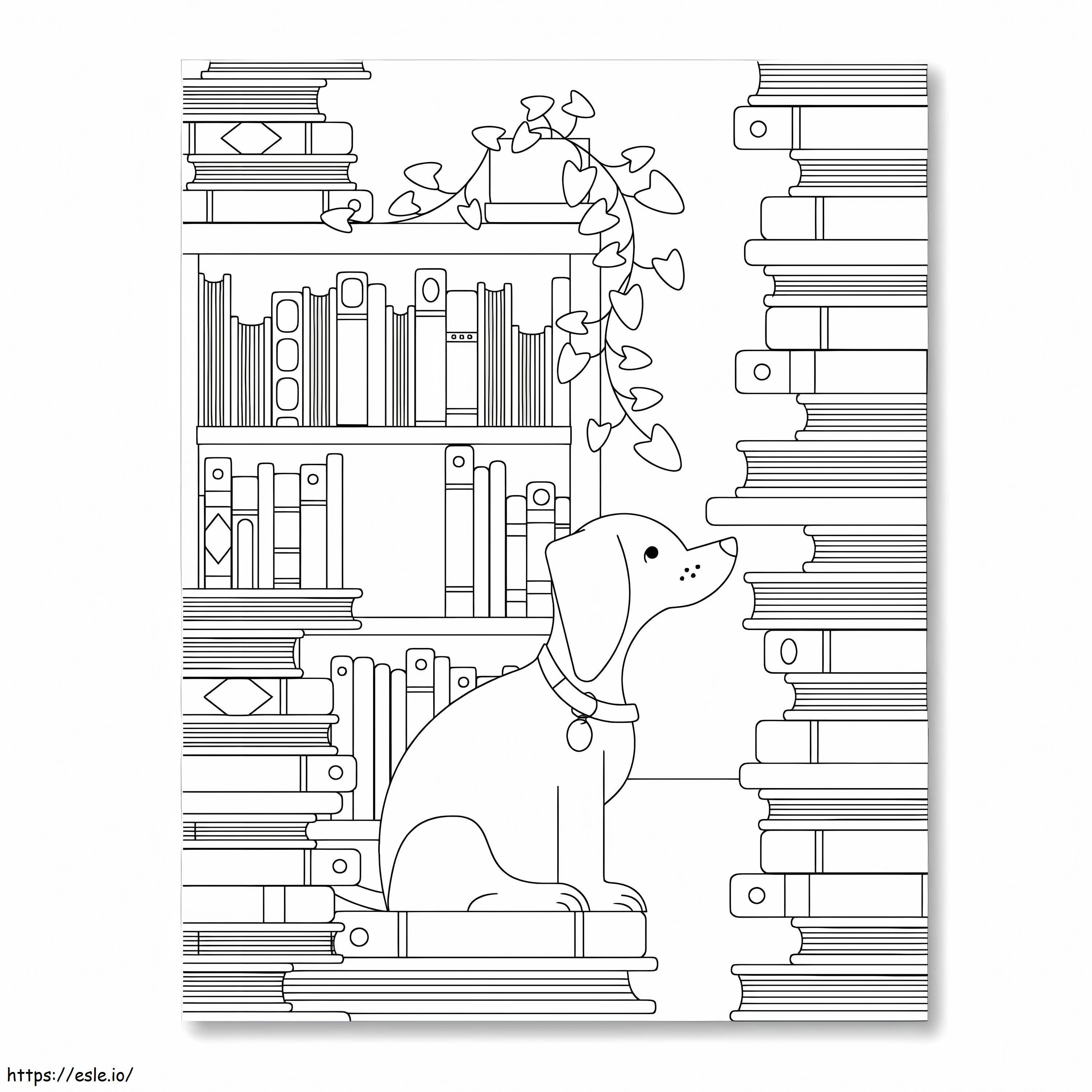Sitting Dog And Book coloring page