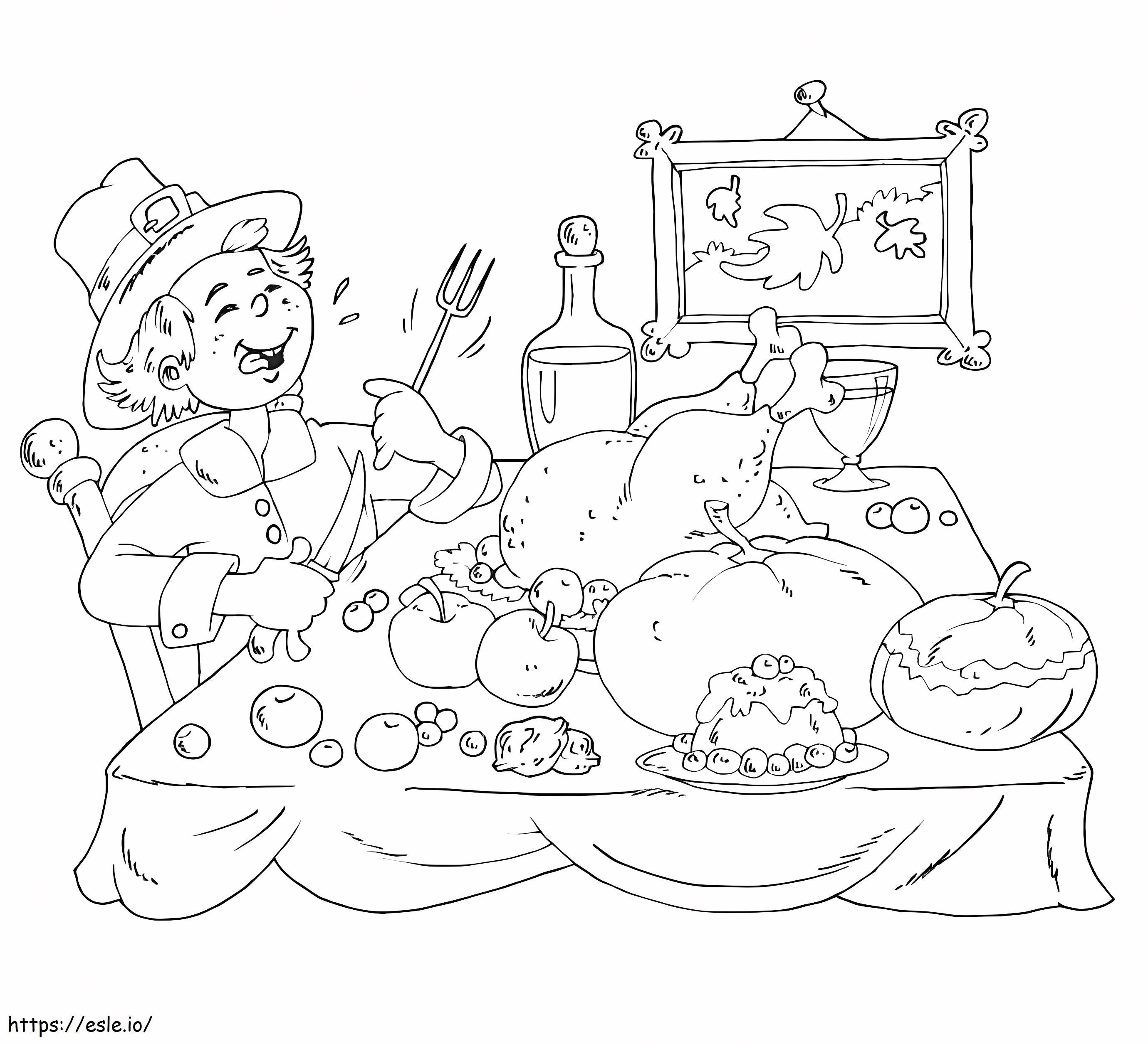 Free Printable Pilgrim Thanksgiving Feast Coloring Page