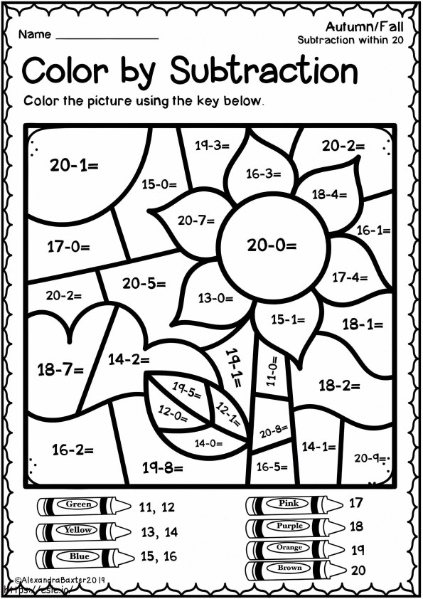 Free Subtraction Color By Number Worksheet coloring page