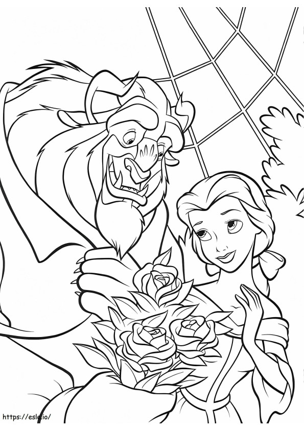 Monstro dando flores à Belle para colorir