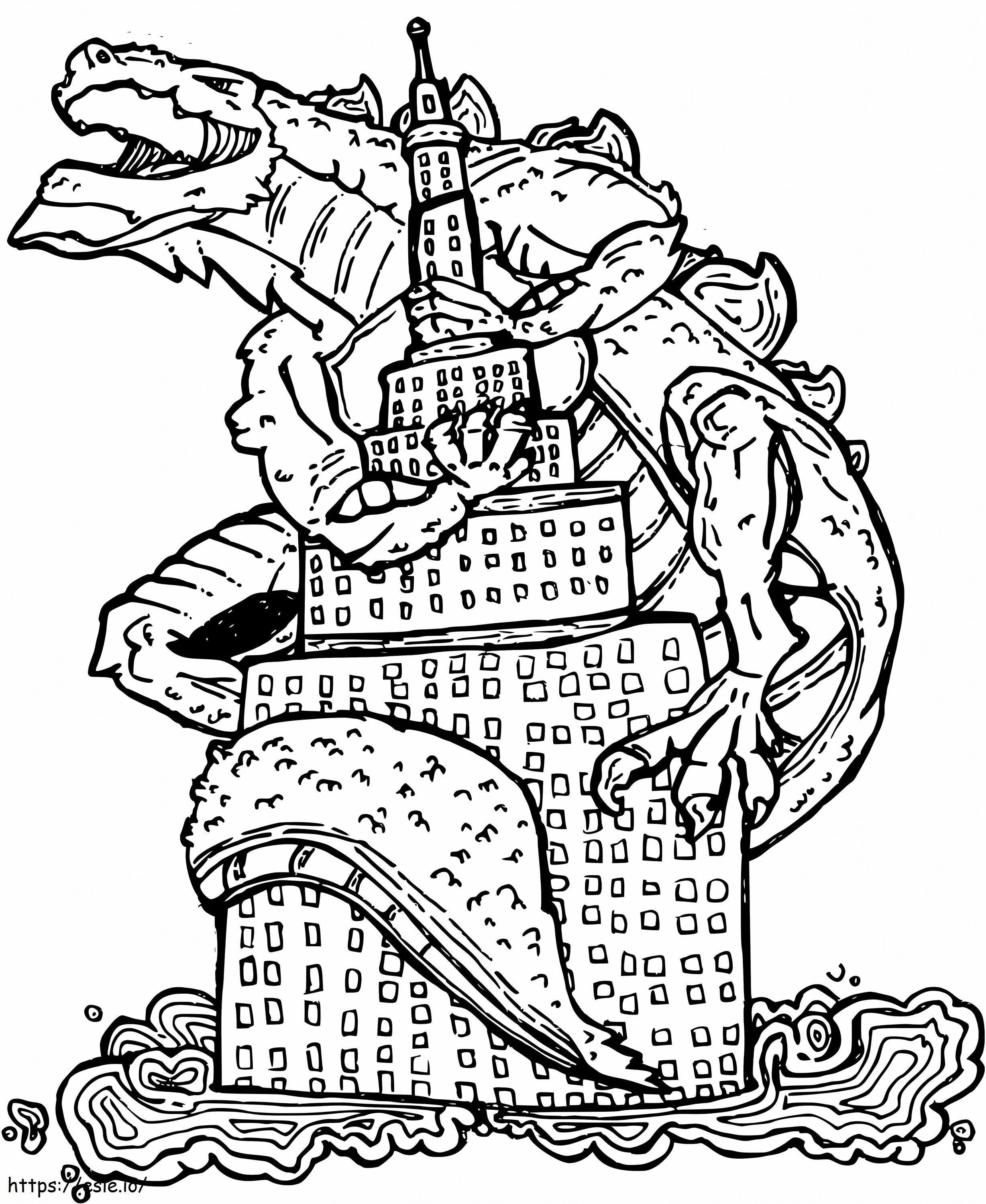 Godzilla Climbed A Building coloring page