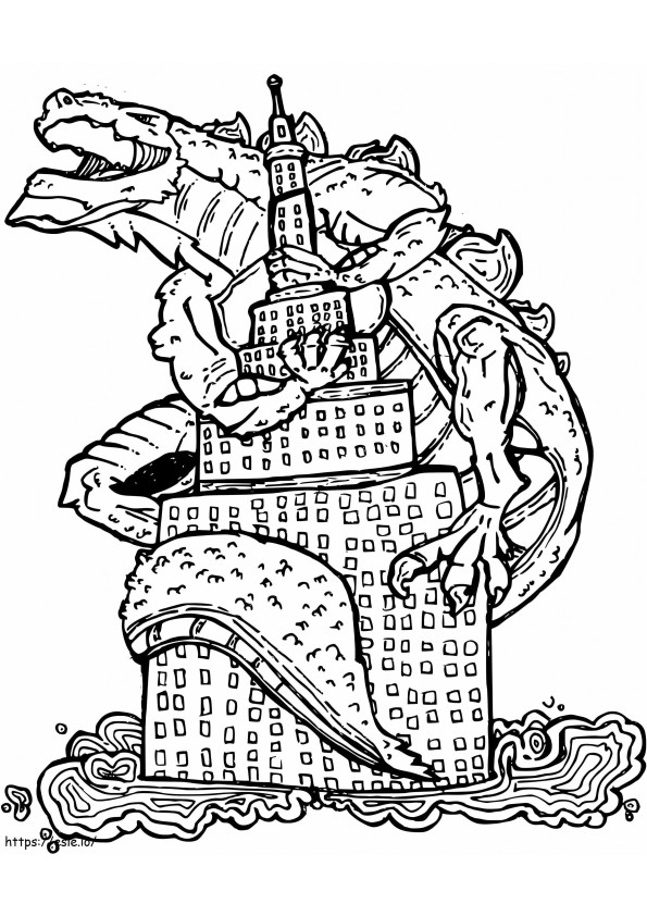 Godzilla Climbed A Building coloring page