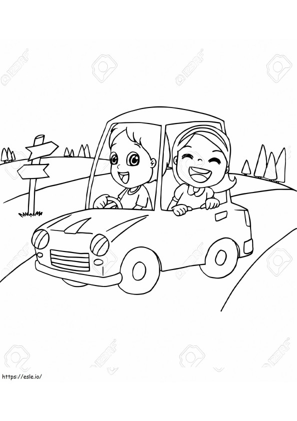 83072559 Bild eines kleinen Jungen und eines Freundes, der einen Spielzeugauto-Vektor fährt ausmalbilder