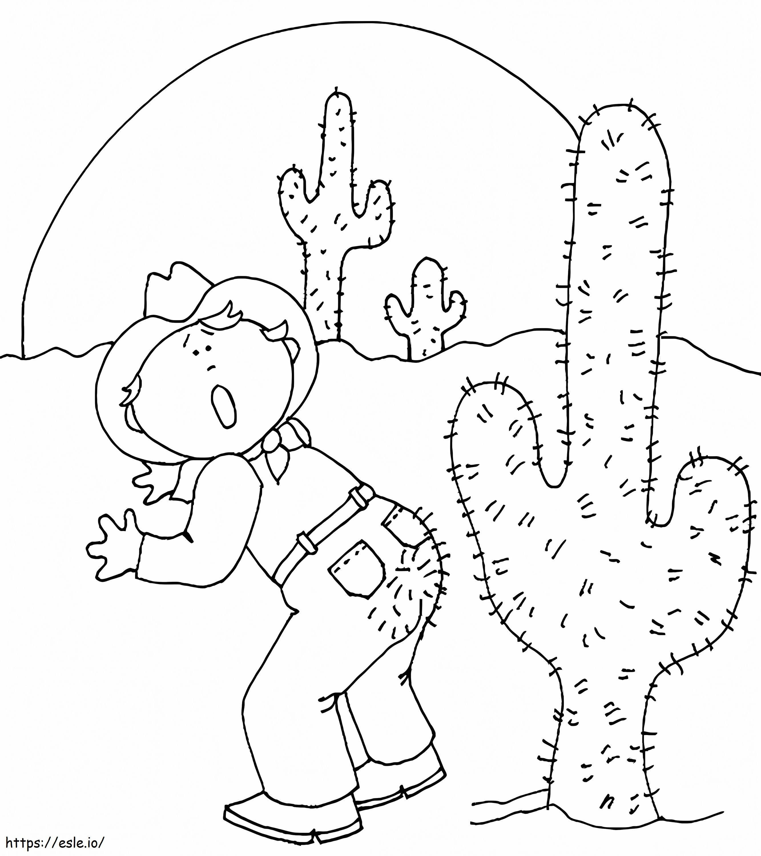 Coloriage Un homme poignardé par un cactus à imprimer dessin