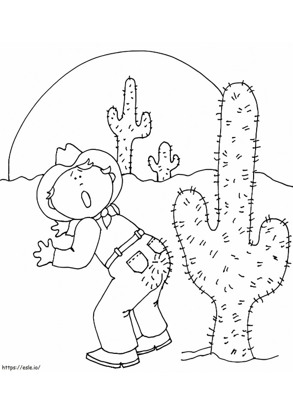 Hombre apuñalado por un cactus para colorear