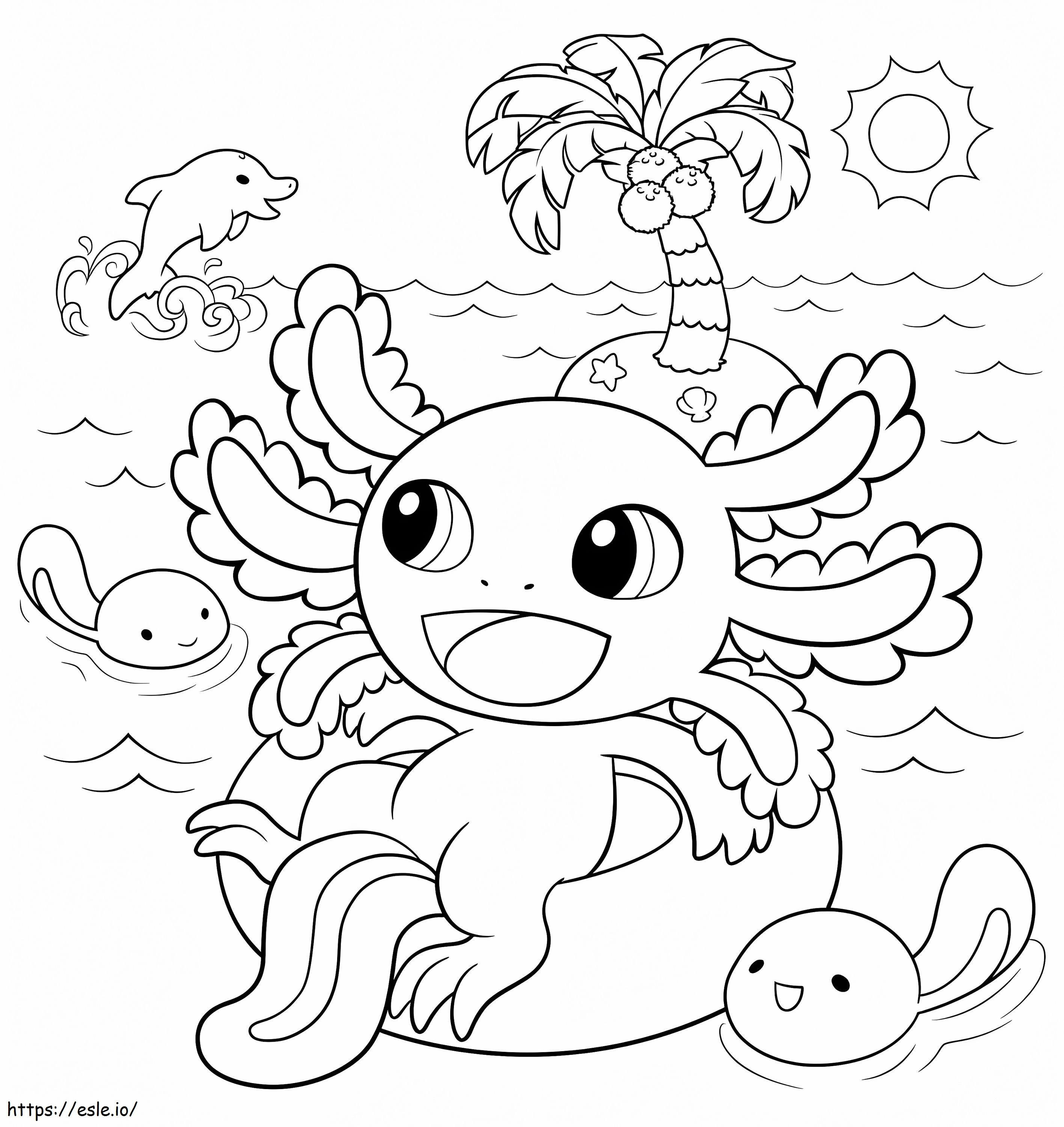 Coloriage Dessin animé Axolotl relaxant à imprimer dessin