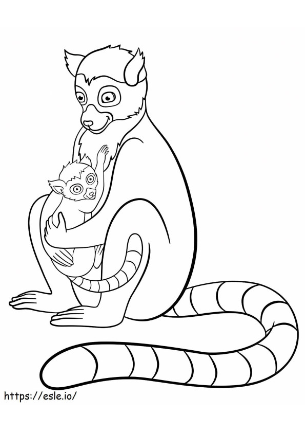 Mother Hugging Baby Lemur coloring page