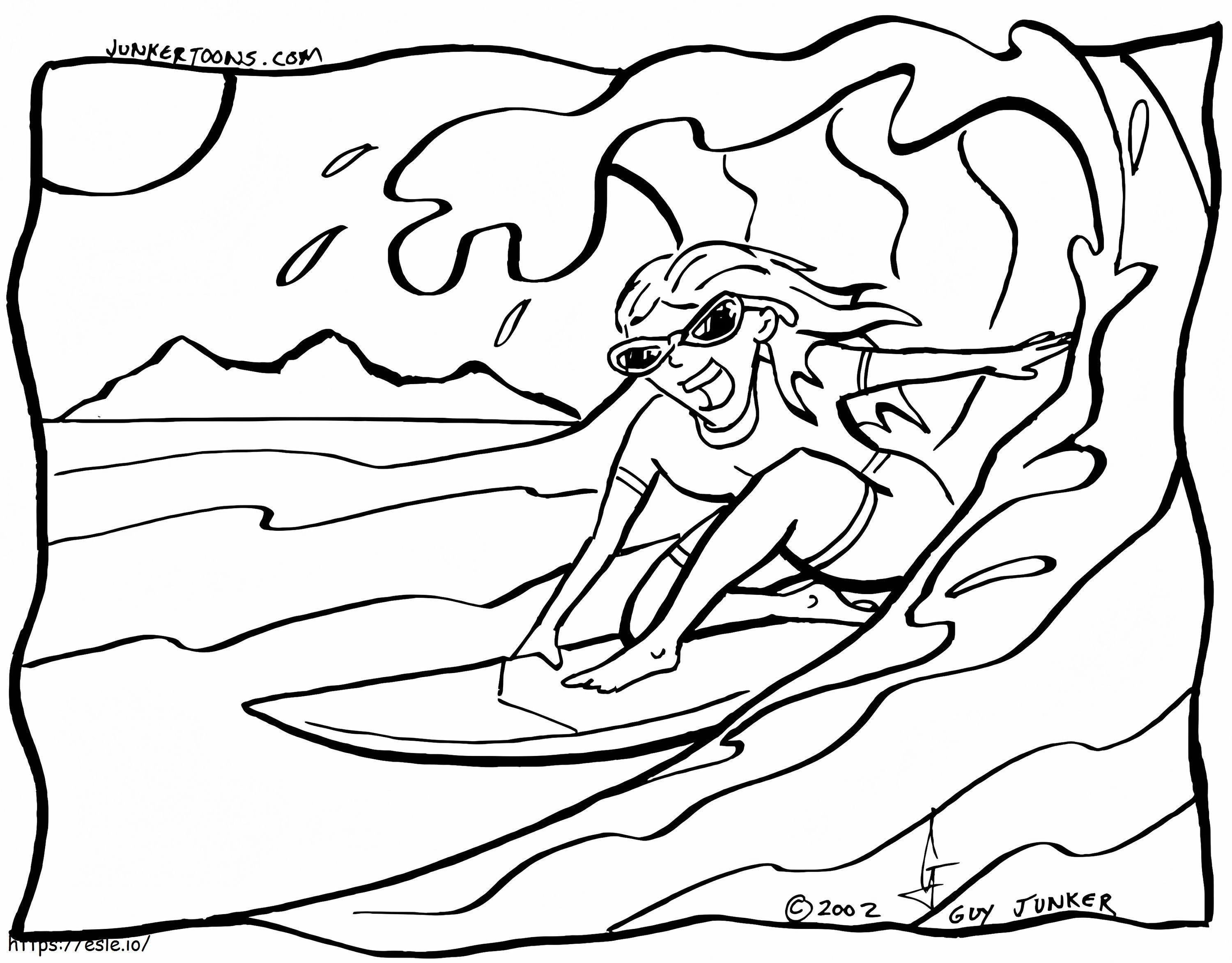 Happy Girl Surfing coloring page