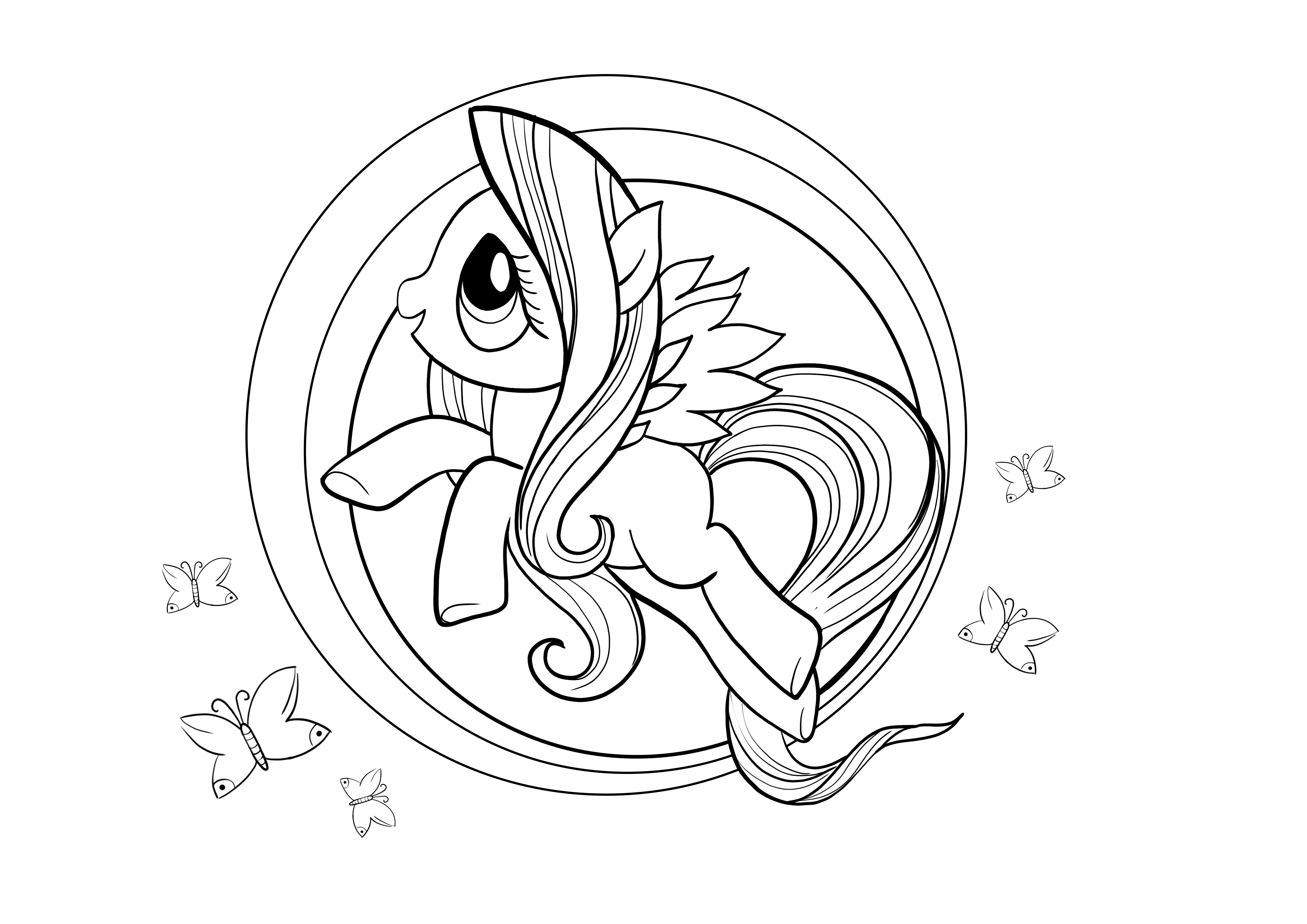 Little pony and butterflies coloring and printing free