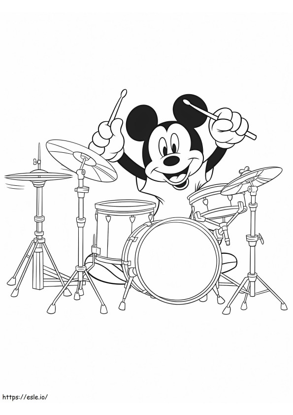 Coloriage Mickey Mouse jouant de la batterie à imprimer dessin