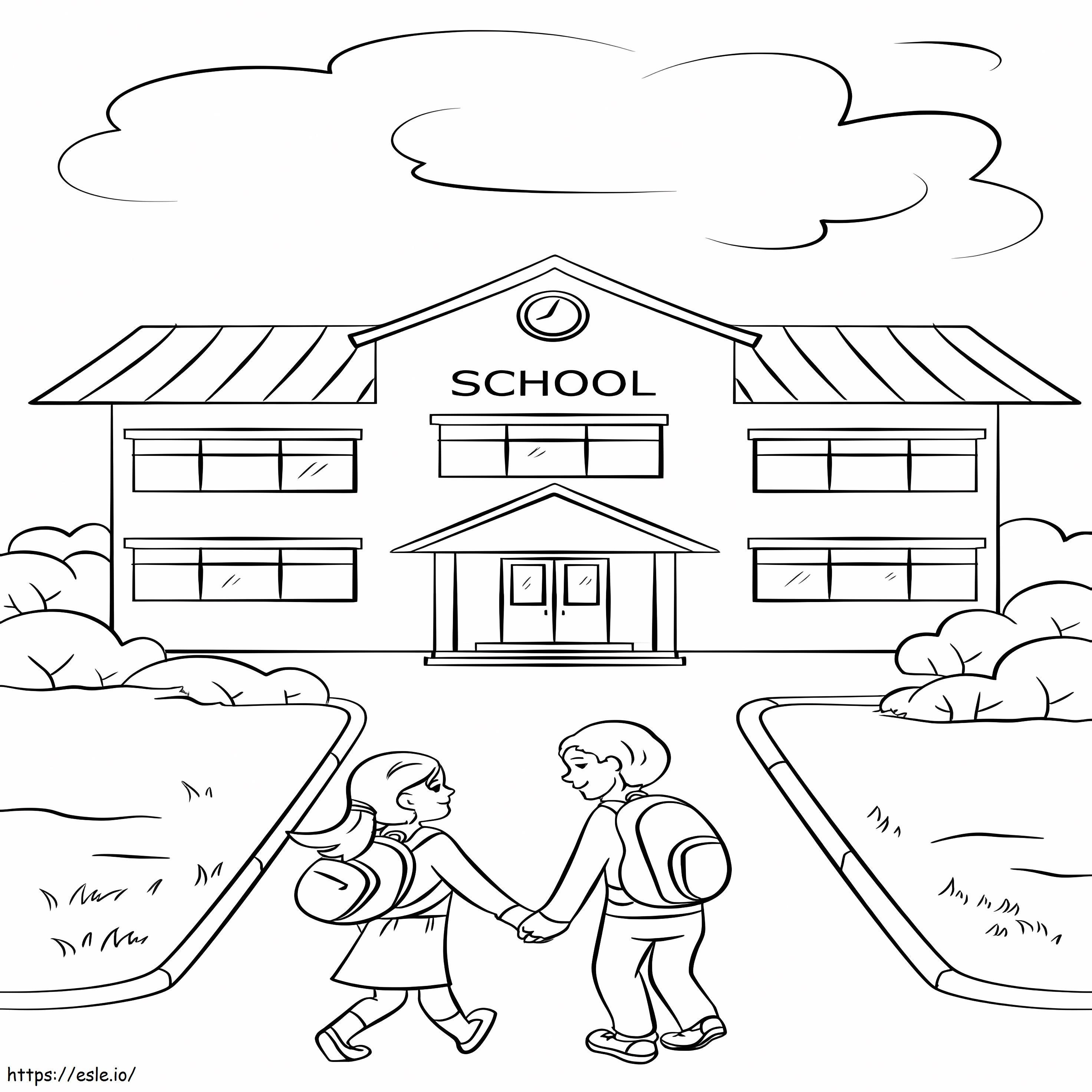 Los niños felices van a la escuela para colorear