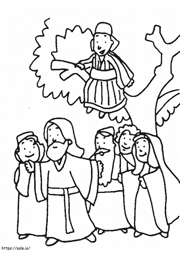 Zacheüs op boom en tekening van Jezus kleurplaat