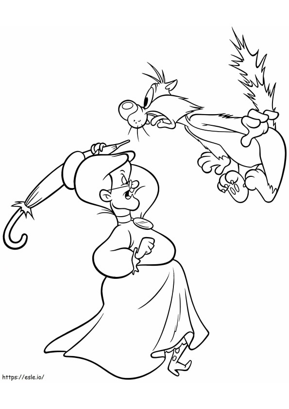 Granny And Sylvester coloring page
