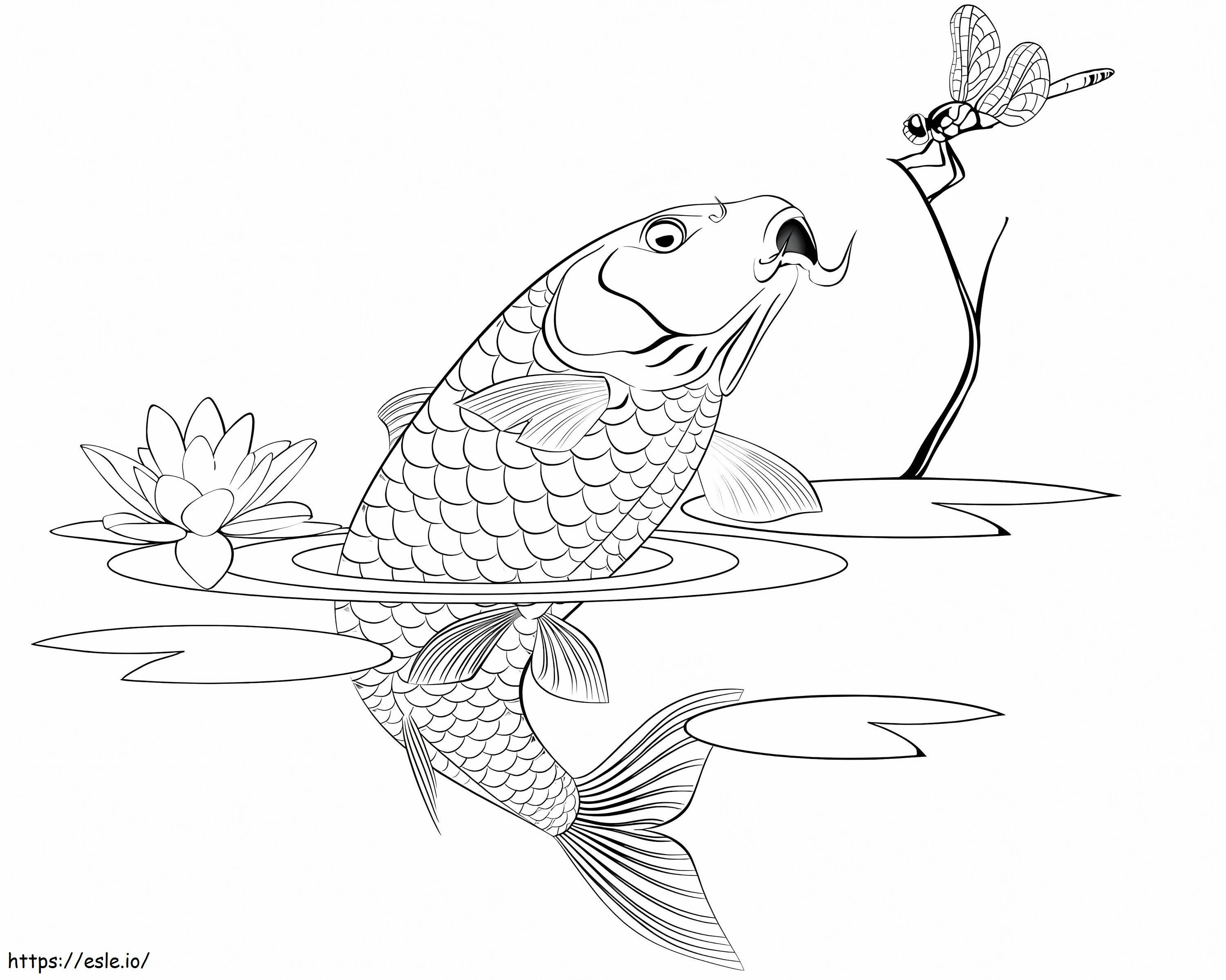鯉を捕まえるトンボ ぬりえ - 塗り絵