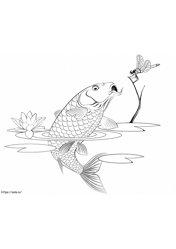 鯉を捕まえるトンボ ぬりえ - 塗り絵