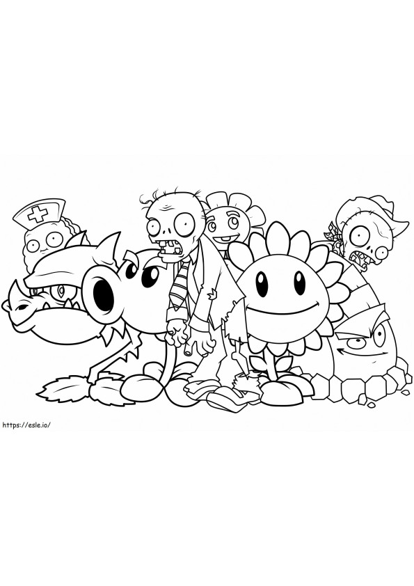 Coloriage Tous les personnages de Plants Vs Zombies à imprimer dessin
