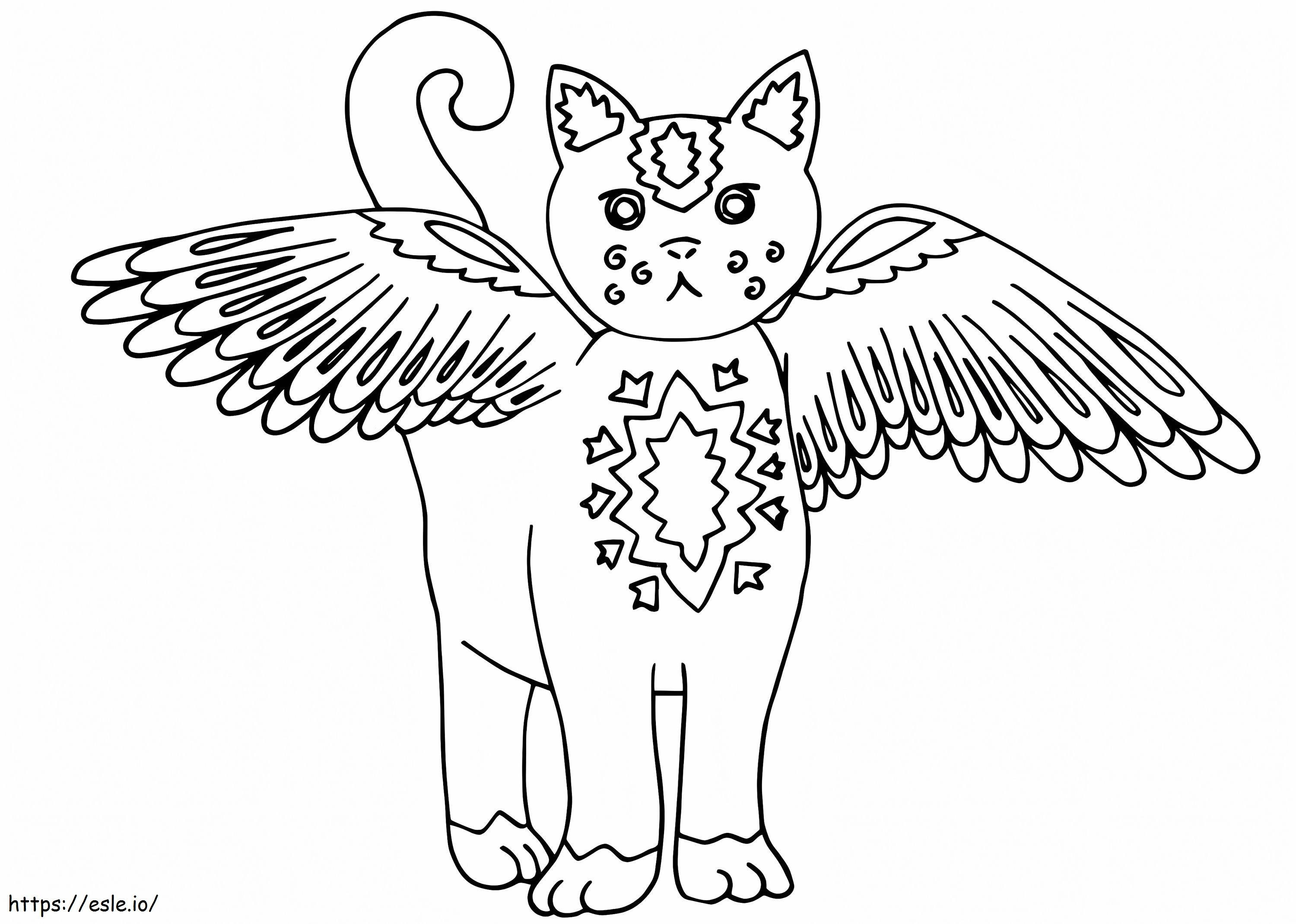 Kissa, jolla on siivet Alebrijes värityskuva
