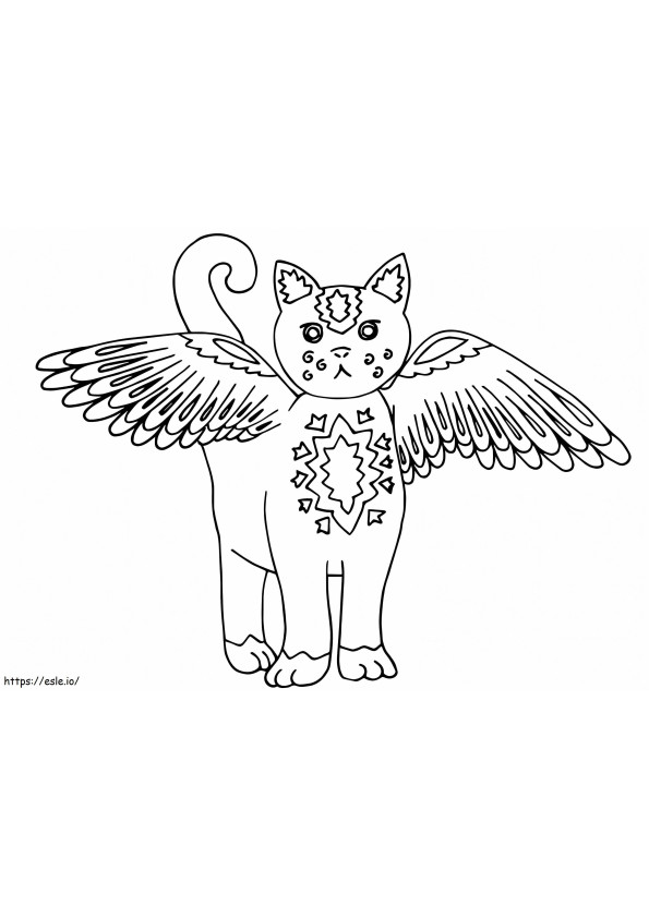 Coloriage Chat avec des ailes Alebrijes à imprimer dessin