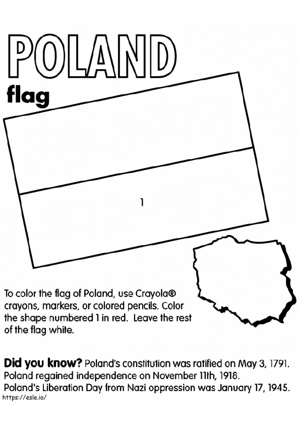 ポーランドの地図と国旗 ぬりえ - 塗り絵