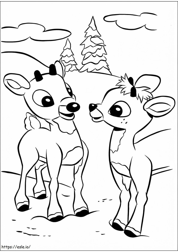 Rudolph ja ystävä värityskuva