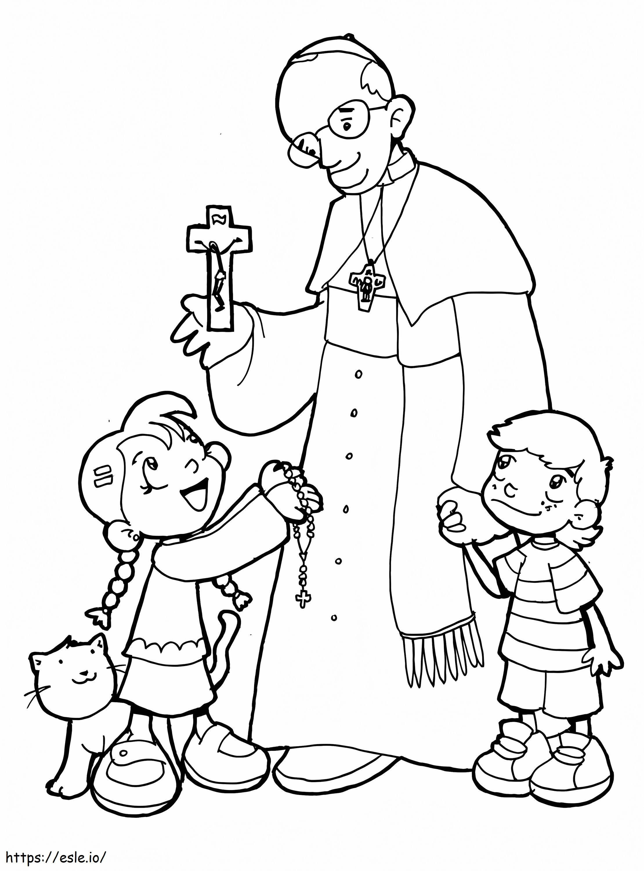 Papież Franciszek i dzieci kolorowanka