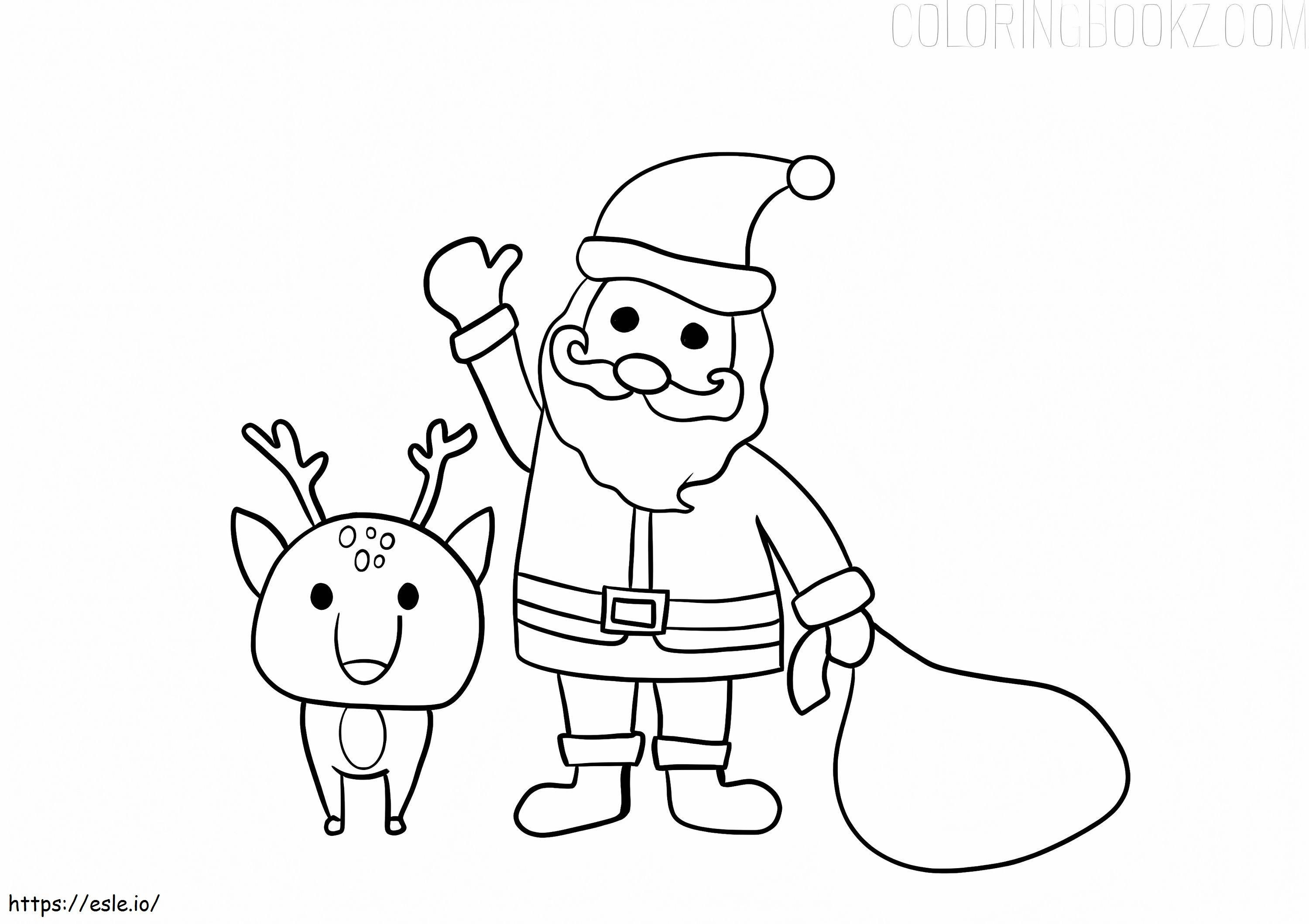 Papá Noel y renos para colorear
