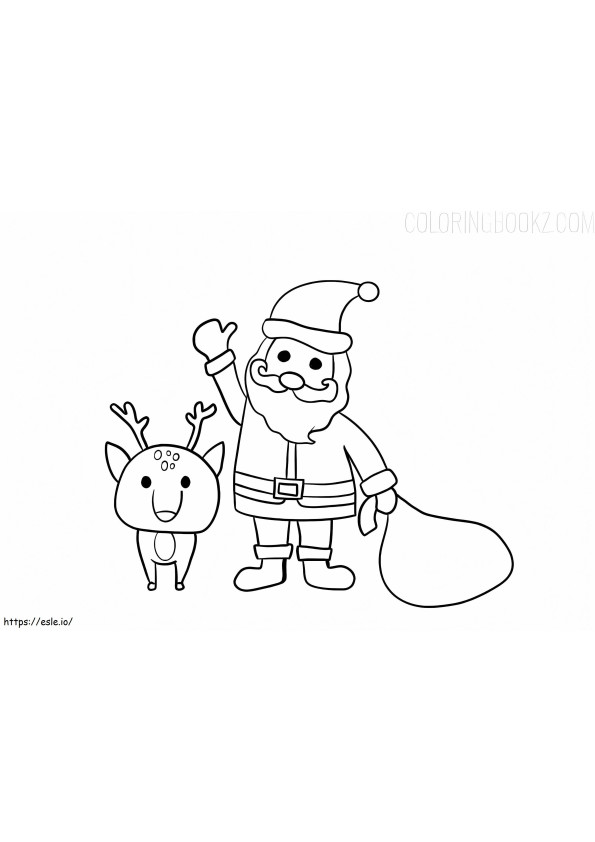 Papá Noel y renos para colorear