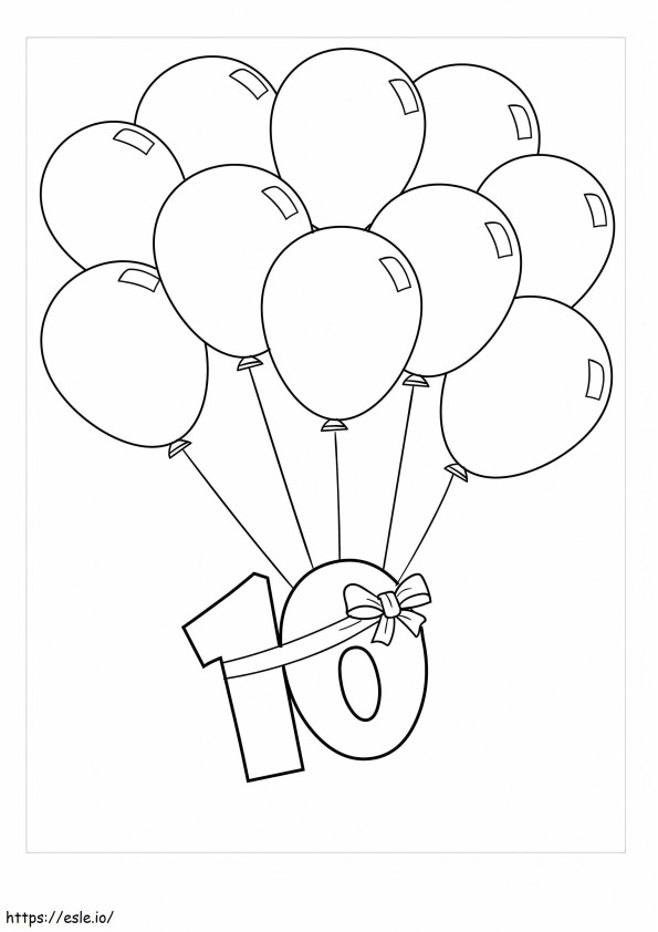 Nomor Sepuluh Dengan Balon Gambar Mewarnai