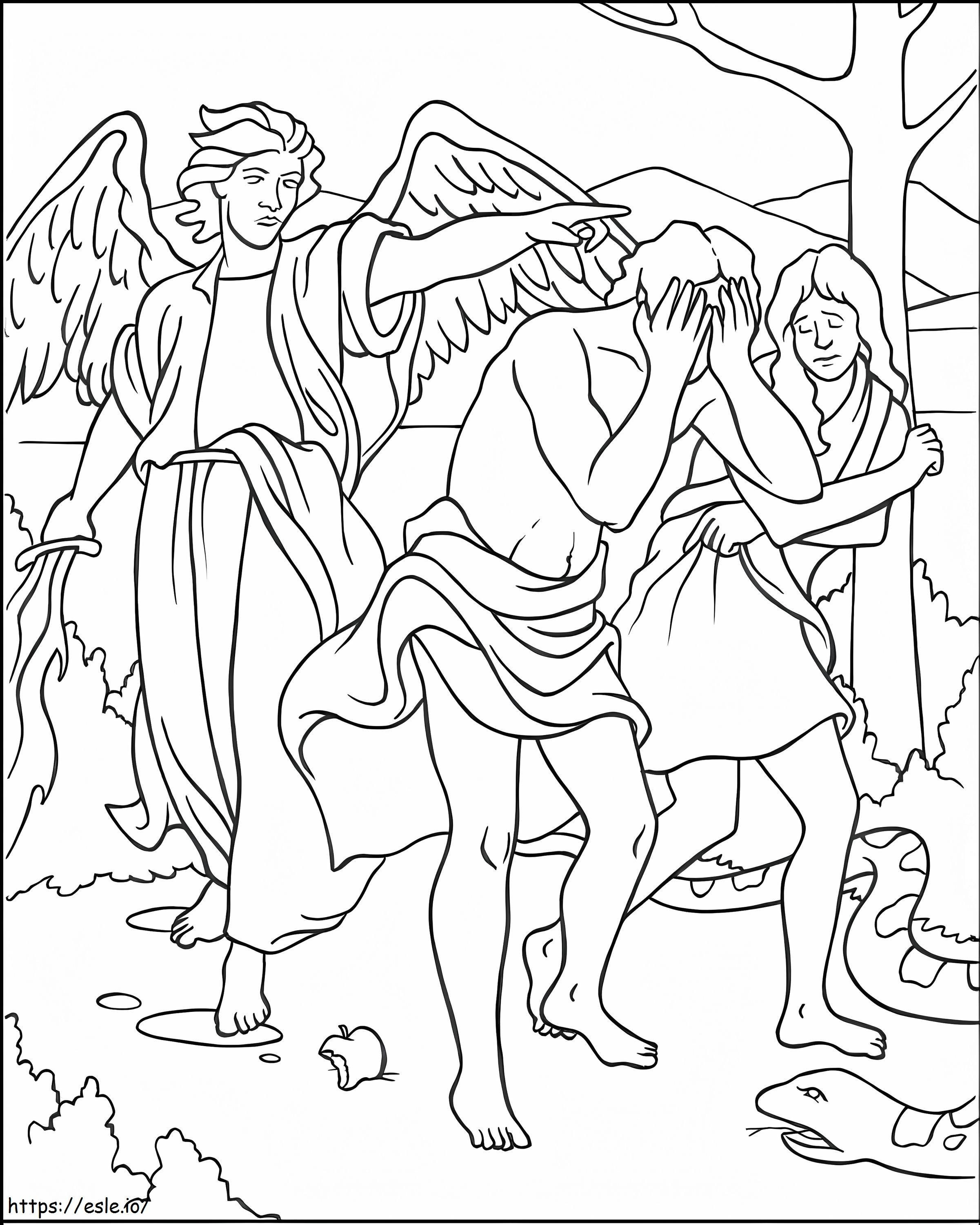 Coloriage Adam et Ève exilés d'Eden à imprimer dessin
