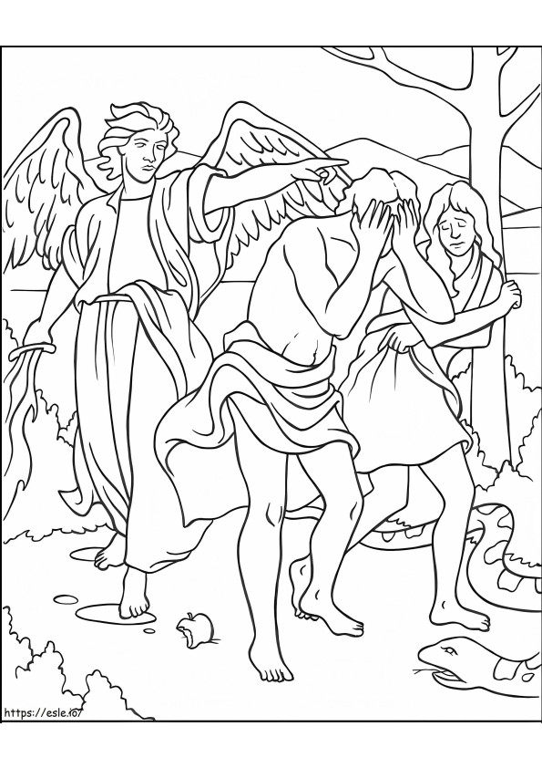 Coloriage Adam et Ève exilés d'Eden à imprimer dessin