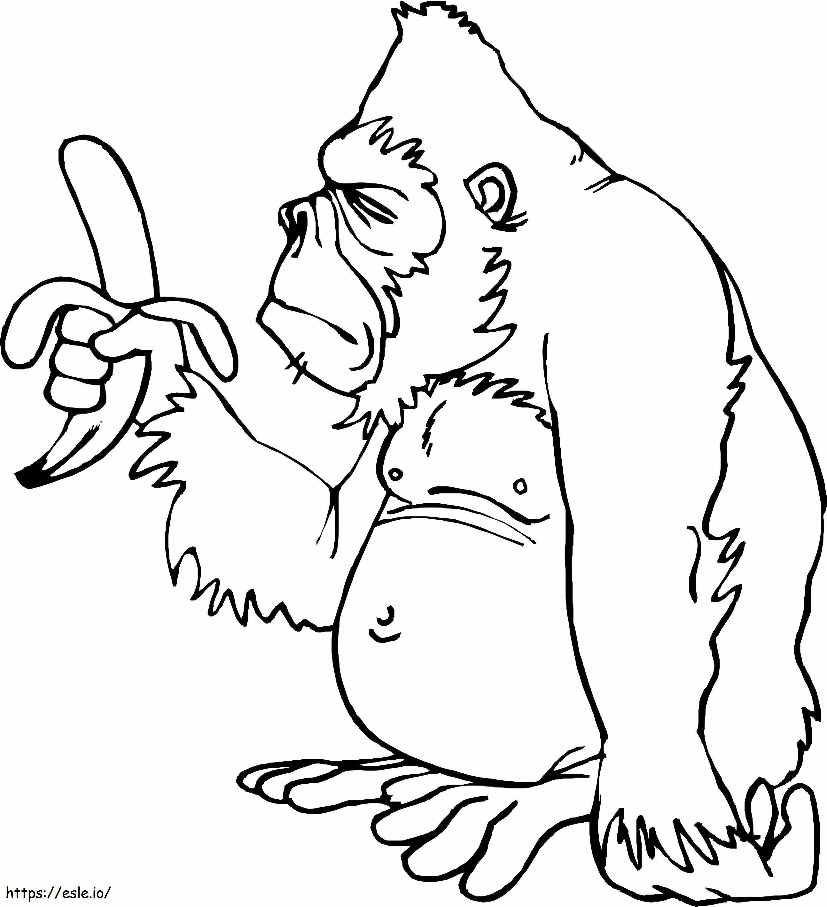 Macaco gordo segurando uma banana para colorir