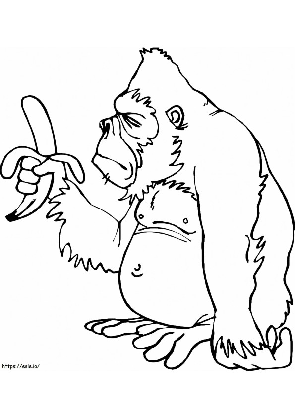 Lihava apina pitelee banaania värityskuva