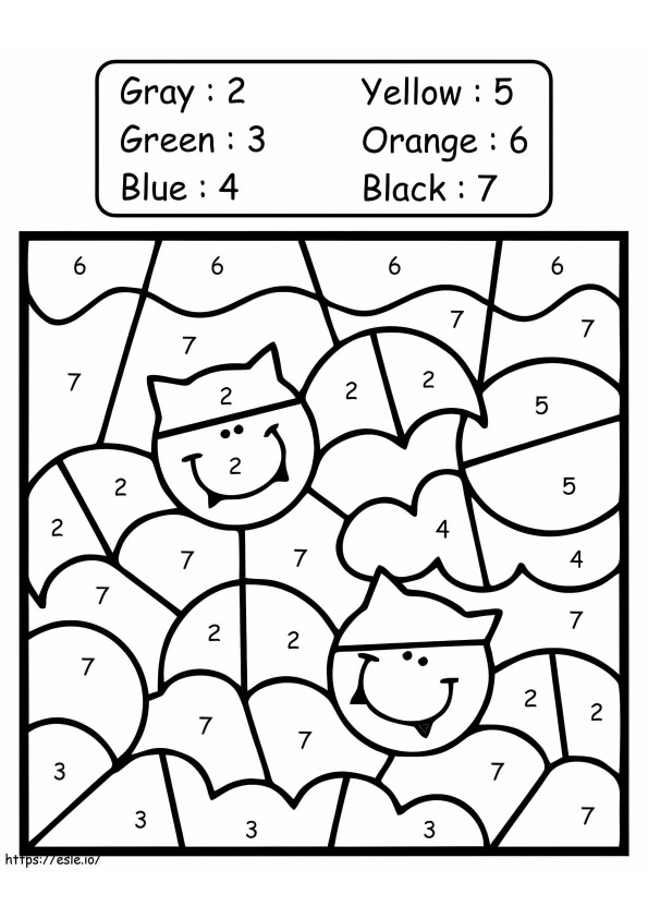 Halloween Bats Flying Color By Number coloring page